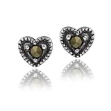 Sterling Silver Marcasite Heart Stud Earrings Sterling Silver Marcasite Heart Stud Earrings
