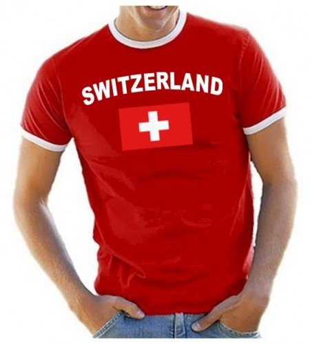 Schweiz T-Shirt Ringer Rot, Gr.L