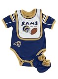 ST.LOUIS RAMS INFANT NAVY CREEPER, BIB AND BOOTIE SET (6/9 Months)