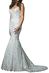 Sexy Natural   Waistline Spaghetti Strap Satin Backless Lace Sweetheart Mermaid Wedding Party Dress 