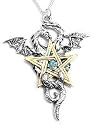 Silver Dragon Star Pentacle Dragonstar Pendant Necklace