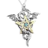 Silver Dragon Star Pentacle Dragonstar Pendant Necklace