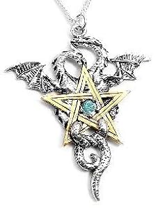 Silver Dragon Star Pentacle Dragonstar Pendant Necklace