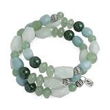 Sterling Silver, Aventurine, Malachite, and Amazonite Natural Colors of Green Beaded Coil Bracelet