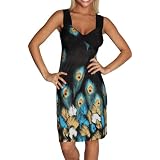 Alki'i Peacock Feather Print Casual Evening Party Cocktail Dress