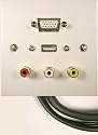 Euronetwork AV Installation: Wall Plate: 3 x RCA Phono Sockets plus  1 x HD15 (SVGA / VGA) & 1 x USB Type A socket Soldered assembly  with cables & 45mm backbox 5.0m (NOTE: USB Cable 110mm)