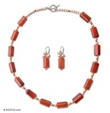 Pearl and carnelian jewelry set, 'Tangerine' 0.6
