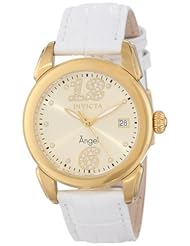 Invicta Womens 15289 "Angel" 18k Gold Ion-Plated Stainless Steel and White Leather Strap Watch
