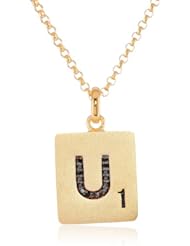 Scrabble 925 Yellow Gold Plated 0.045ct Diamond Initial U Pendant Necklace, 18"