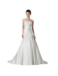 Applique Stretchy Satin Sweetheart Wedding Dress  with a Brush/Sweep Train 