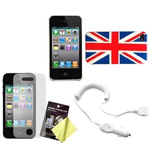 Union Jack British Flag Hard Case / Cover / Shell, LCD Screen Guard / Protector & Car Charger for Apple iPhone 4 / 4G