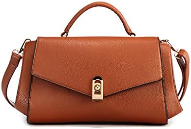 Hoxis Cream Candy Color Elegance Faux Leather Satchel Shoulder Handbag (Brown)