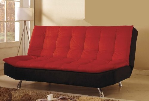 Microfiber Convertible Sofa In Red And Black