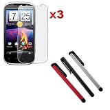 Fosmon 3 Pack of Touch Screen Stylus Pen (Black+Red+Silver) + 3 Pack of Clear Screen Protectors for HTC Amaze 4G