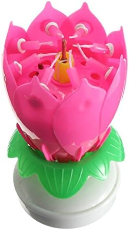 SweetToy Beautiful Musical Lotus Flower Happy Birthday Party Gift Rotating Lights Decoration 14 Candles Lamp