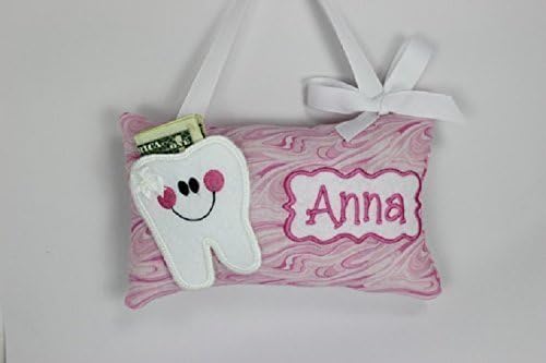 Girl's personalized tooth fairy pillow pink swirls