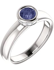 14K White Gold 5.00mm Round Cut Iolite and Diamond Ring -- LIFETIME WARRANTY
