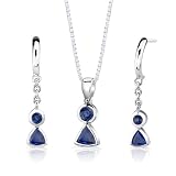 Sterling Silver Multishape Sapphire Pendant Earrings and 18 inch Necklace Set