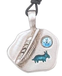 Blue Stone Southwestern Style Feather Pewter Pendant Necklace