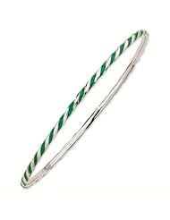 Sterling Silver Stackable Expressions Twisted Green Enamel Bangle Bracelet - Stackable Jewelry Collection