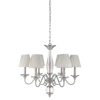 Globe Manhattan Six-Light Chandelier, Brushed Steel with Beige Shades #61697