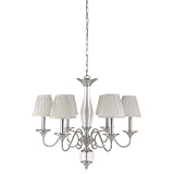 Globe Manhattan Six-Light Chandelier, Brushed Steel with Beige Shades #61697