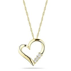10k Yellow Gold 3-Stone Diamond Heart Pendant Necklace (1/10 cttw, I-J Color, I2-I3 Clarity), 18"