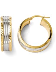 14k rhodium plated yellow gold Leslies and White Polished and Diamond-Cut Hoop Earrings