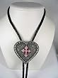 Diamondcut  Heart w/Pink Cross  Enamel Religious Bolo Tie