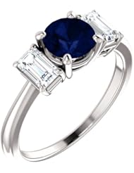 Platinum 6.00mm Round Cut Sapphire and Diamond Three-Stone Ring -- LIFETIME WARRANTY