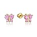 14k Gold Plated Brass Butterfly Cubic Zirconia Screwback Girls Earrings with Sterling Silver Post