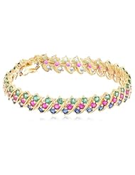 18k Yellow Gold Plated Sterling Silver Created Green Quartz, Created Red Ruby and Created Blue Sapphire 3-Row Twisted Tennis Bracelet, 7.25"