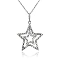 Sterling Silver Marcasite and Crystal Twin Star Pendant, 18"
