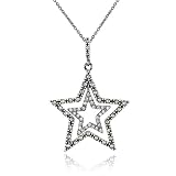 Sterling Silver Marcasite & Crystal Twin Star Pendant, 18"