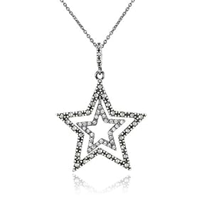 Sterling Silver Marcasite and Crystal Twin Star Pendant, 18 by Amazon.com Collection