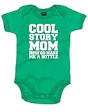 (お話最高だったよママ、次はミルクとって来て。) Cool Story Mom Now Go Make Me A Bottle, プリント　ベビースーツ - グリーン/白 6-12 ヶ月