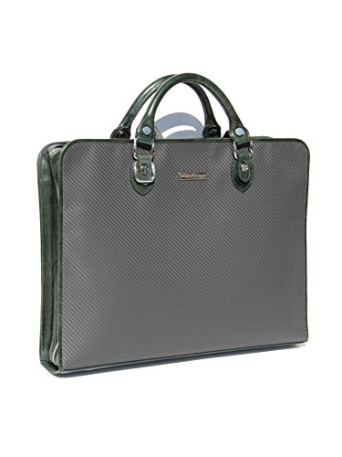 (テクノモンスター)Teckno Monster ブリーフケース カーボンファイバー カーフレザー フィレンツェレザー チャコールグレー モスグリーン 画像