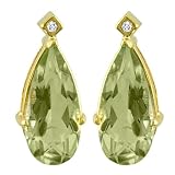 10k Yellow Gold Green Quartz and Diamond Earrings