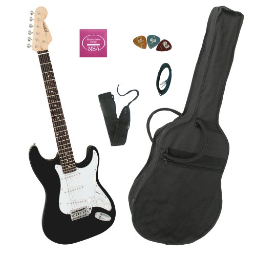 MSA ST 5 B E Gitarre inkl. Tasche/ Band/1-Satz Ersatzsaiten/ Klinkenkabel/Tremoloarm/vercromte Hardware/22 Neusilberb&uuml;nde schwarz