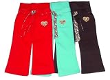 Toddler Girls Knit Pants with Belt and Heart Applique and Rhinestones