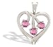 14K White Gold Round Created Pink Sapphire Heart Pendant