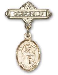 Gold Filled Baby Badge with St. Casimir of Poland Charm and Godchild Badge Pin