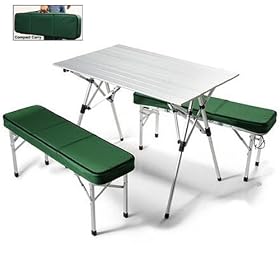 OASIS Folding Aluminum Table w  Two Benches-3 Years Warranty-High Quality Product