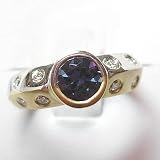 14K Two-Tone Gold Created Alexandrite and Diamond Ring
