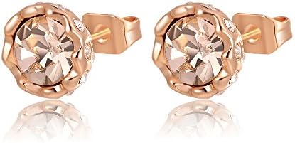 Hitaocity Exquisite 18k Rose Gold Plated Genuine Austrian Champagne Crystals Stud Earrings