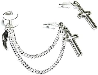Simple Cross N Feather Silver Ear Cuff Earring