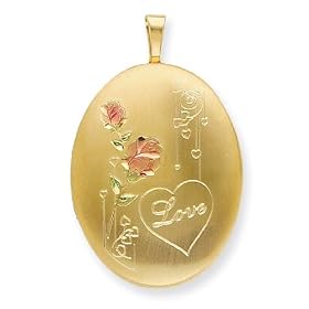 Elegant 1/20 Gold Filled 20mm Enameled Roses With Love Oval Locket