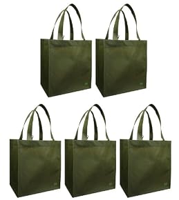 Reusable Grocery Tote Bag Olive 5 Pack
