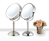 Ovente MDT70BR 7.0 inch Battery Operated LED Lighted Tabletop Vanity Makeup Mirror, 1x/8x Magnification, Nickel Brushed
