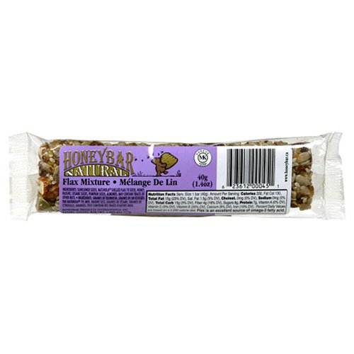 HoneyBar, All Natural, Flax Mixture, 1.4-Ounce Bars (Pack of 12) by HoneyBar